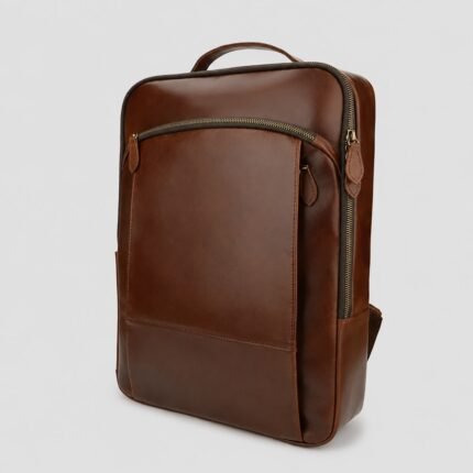 Brown cow leather laptop backpack for men