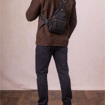 Black Leather Sling Bag for Men