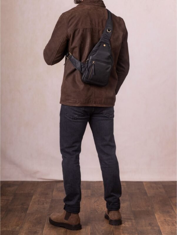 Black Leather Sling Bag for Men