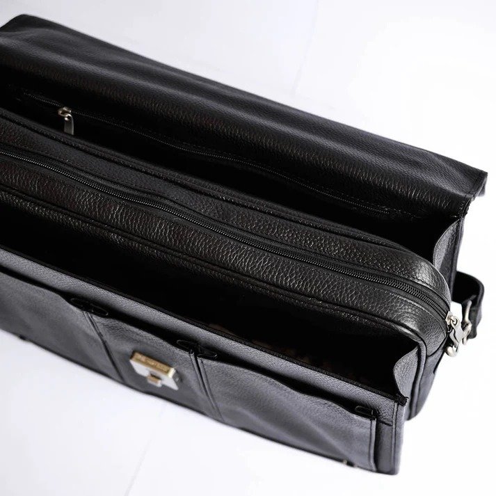 Black Leather Messenger Bag for Men | 15.6" Laptop
